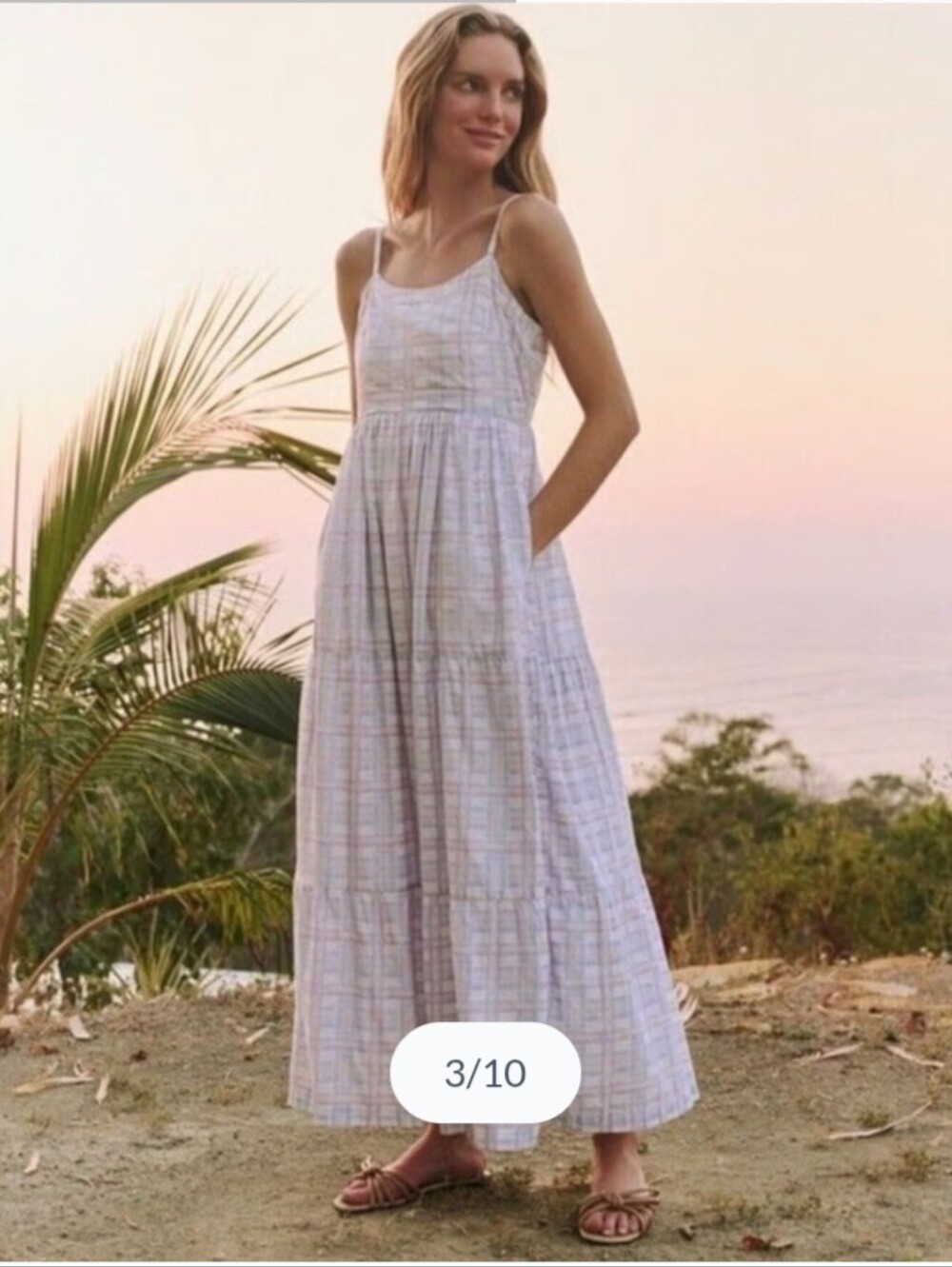 Pact Women's Light Plaid Maxi Dress in Pastel Neutrals